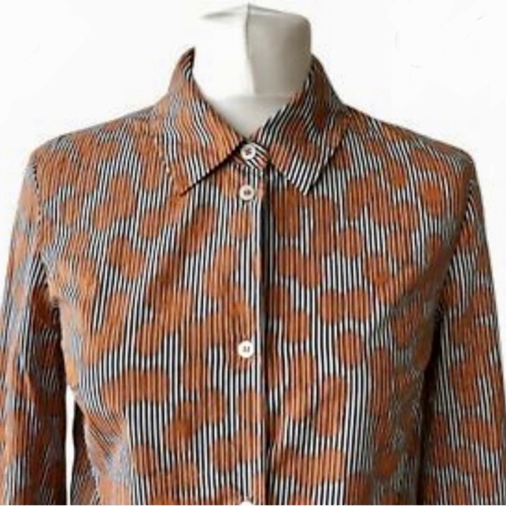 COS Circle Stripe Circle Blouse Button Down Orange Black Women's Large L 10